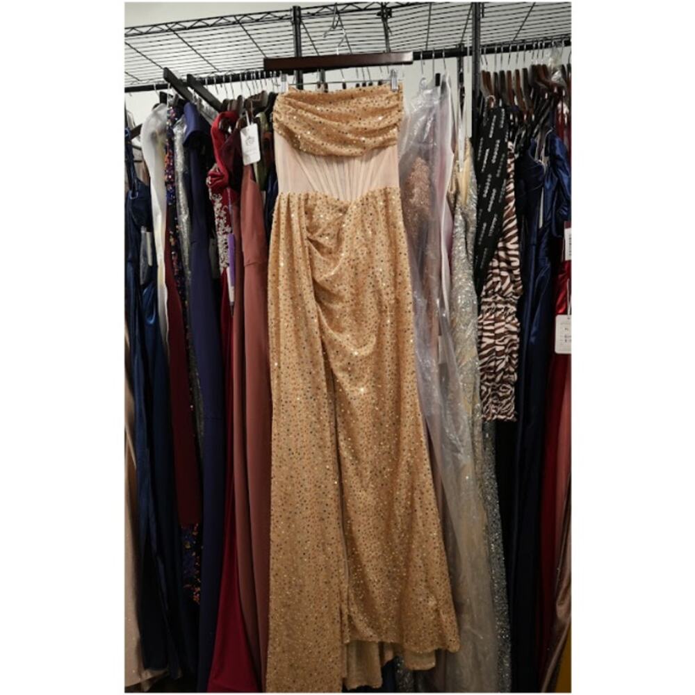 House of Jovelle Evening Gown Dress Women 6 Gold Sequin Strapless Formal Elegant - Picture 2 of 4
